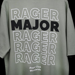 Major rager T-Shirt: Light Green, Oversized, Close Back Side, Bio-Washed Cotton Printed by Techno Be With You