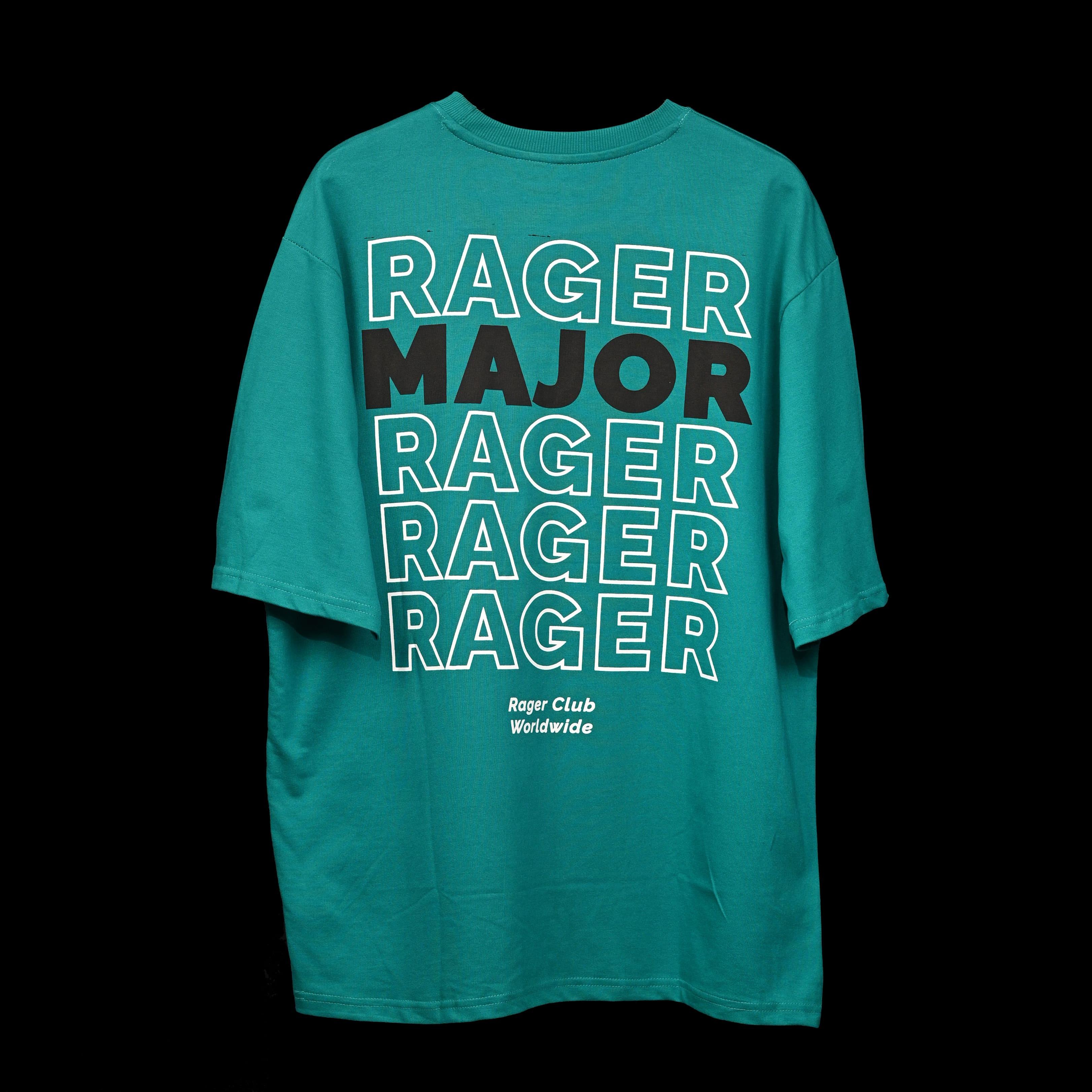 Major rager T-Shirt: Blue, Oversized, Back Side, Bio-Washed Cotton Printed by Techno Be With You