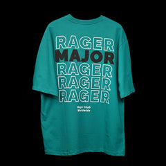 Major rager T-Shirt: Blue, Oversized, Back Side, Bio-Washed Cotton Printed by Techno Be With You