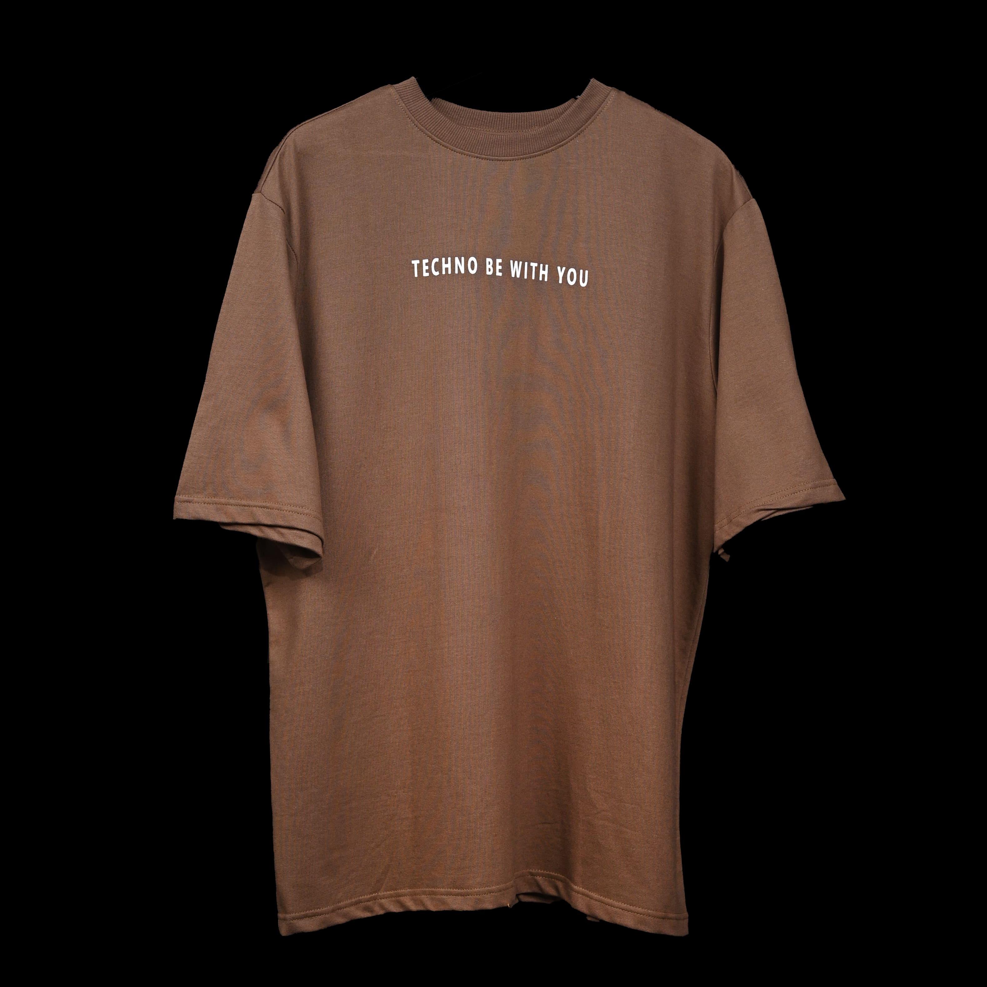 Major rager T-Shirt: Brown, Oversized, Front Side, Bio-Washed Cotton Printed by Techno Be With You