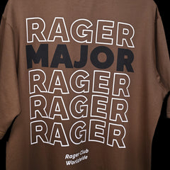 Major rager T-Shirt: Brown, Oversized, Close Back Side, Bio-Washed Cotton Printed by Techno Be With You