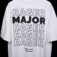 Major rager T-Shirt: White, Oversized, Close Back Side, Bio-Washed Cotton Printed by Techno Be With You