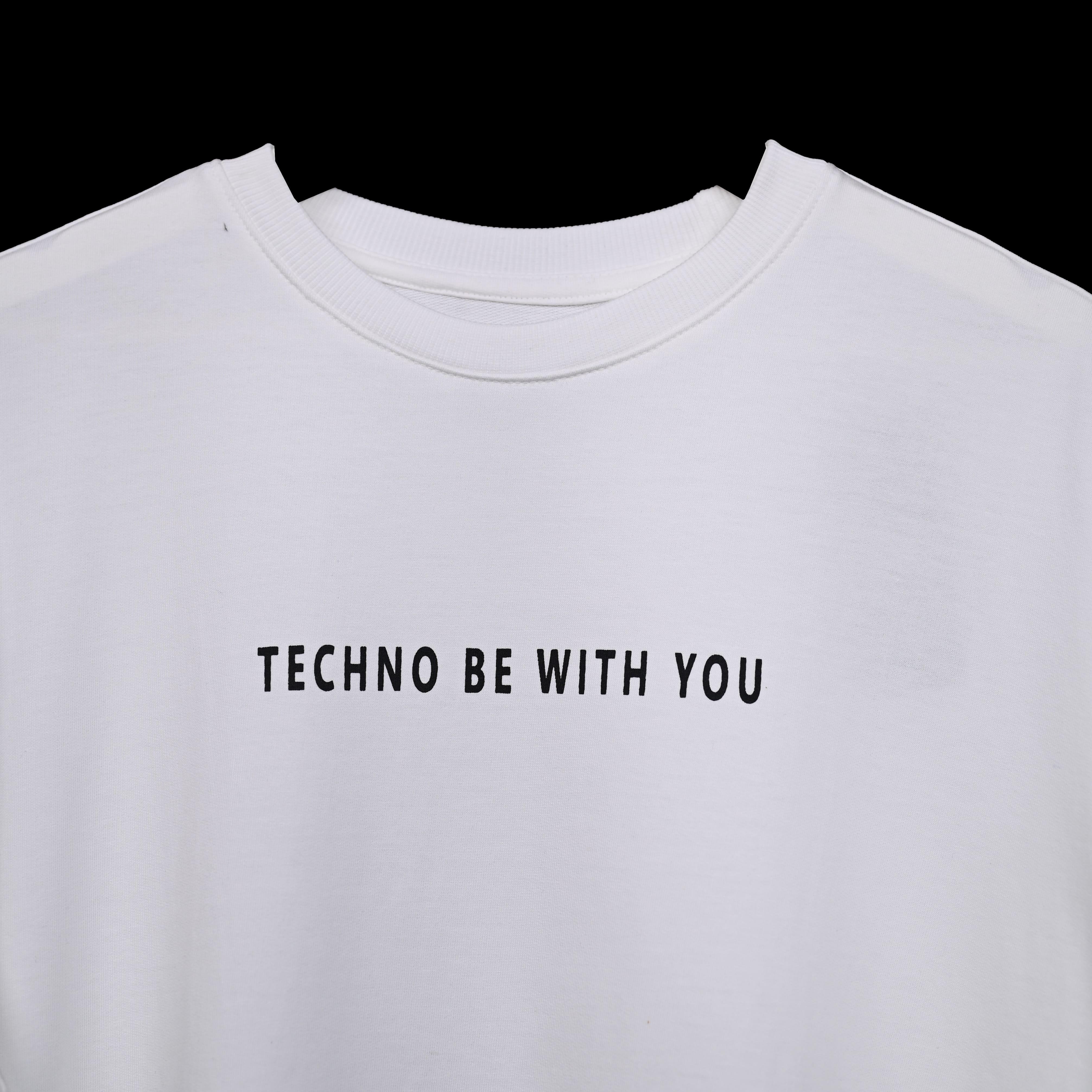 Major rager T-Shirt: White, Oversized, Close Front, Bio-Washed Cotton Printed by Techno Be With You