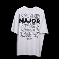 Major rager T-Shirt: White, Oversized, Back Side, Bio-Washed Cotton Printed by Techno Be With You