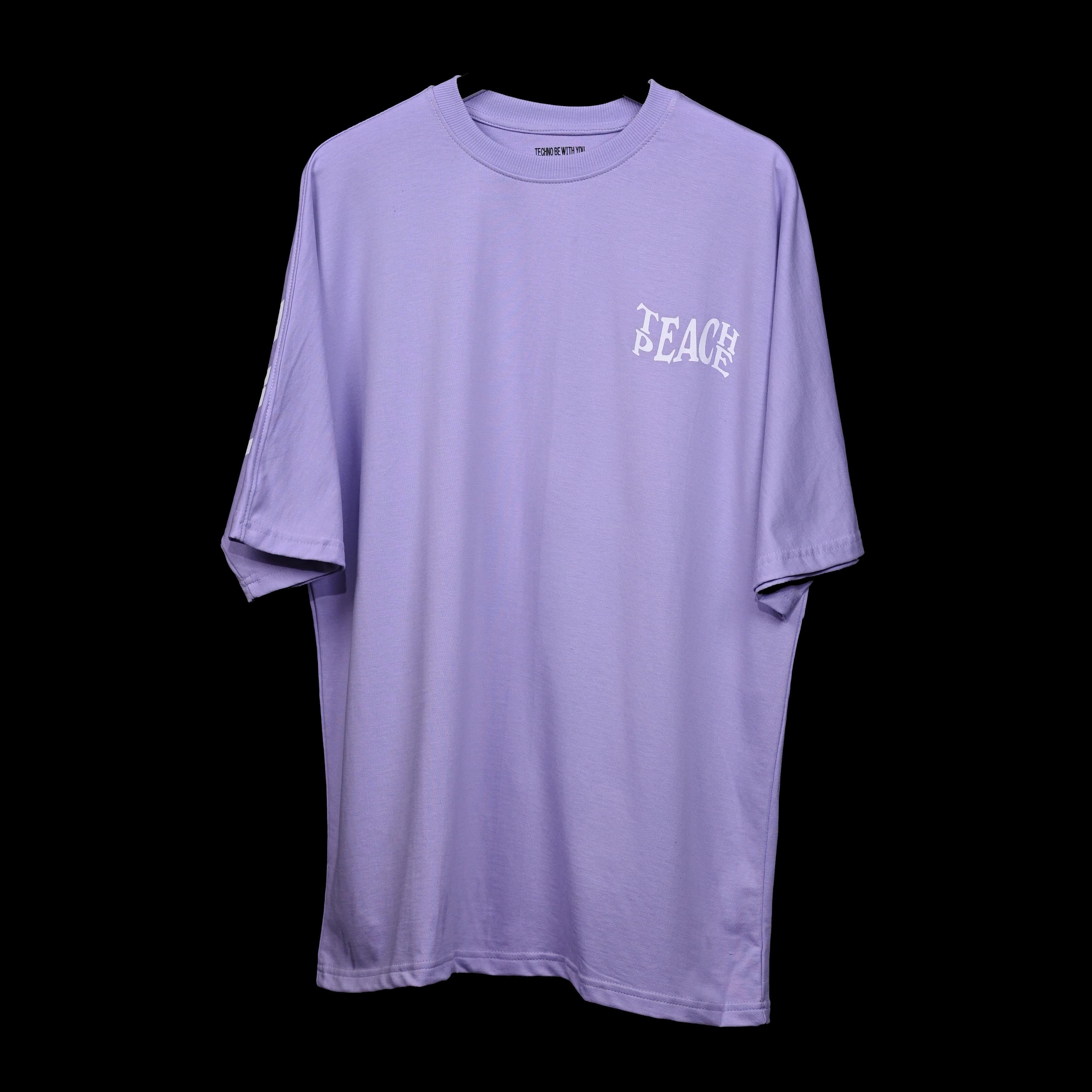 Protect Your Energy T-Shirt: Lavender, Oversized, Front Pose, Bio-Washed Cotton Printed by Techno Be With You