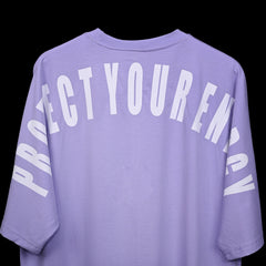 Protect Your Energy T-Shirt: Lavender, Oversized, Close Back Side, Bio-Washed Cotton Printed by Techno Be With You