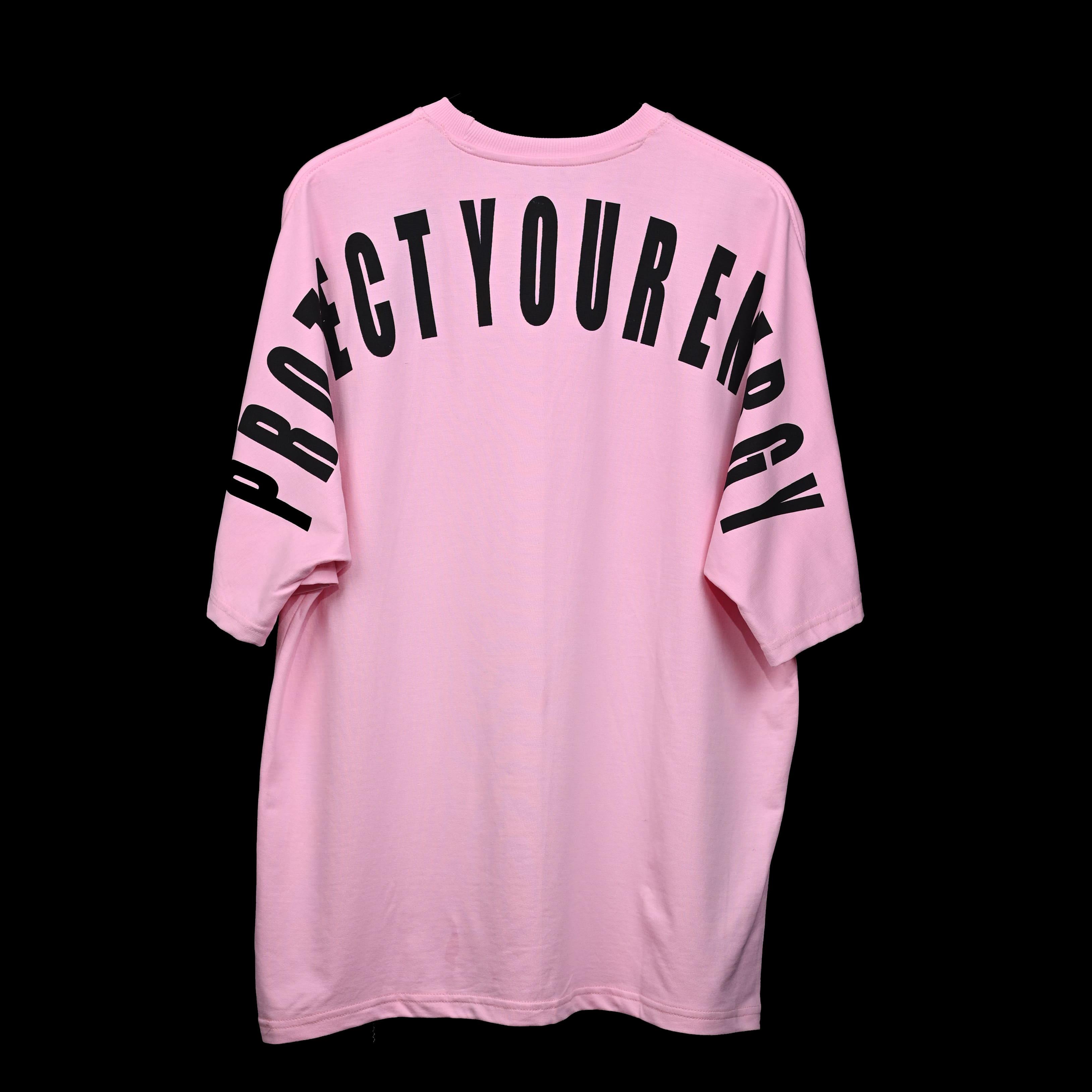 Protect Your Energy T-Shirt: Lilac, Oversized, Back Side, Bio-Washed Cotton Printed by Techno Be With You