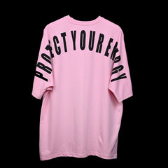 Protect Your Energy T-Shirt: Lilac, Oversized, Back Side, Bio-Washed Cotton Printed by Techno Be With You