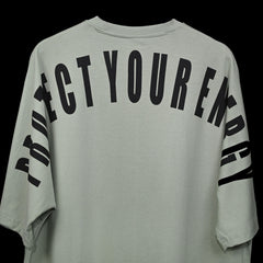 Protect Your Energy T-Shirt: Hunter Green, Oversized, Close Back Side, Bio-Washed Cotton Printed by Techno Be With You
