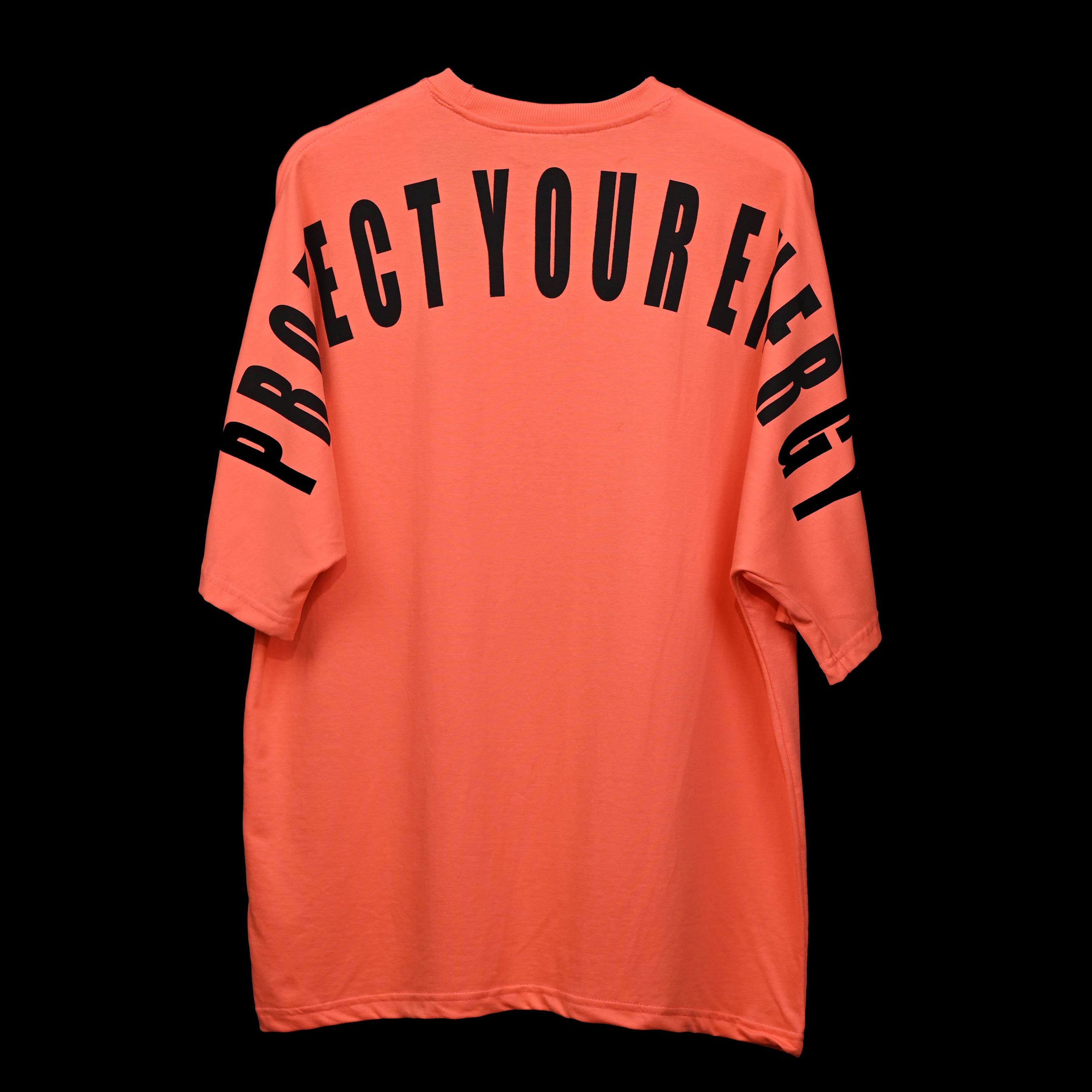 Protect Your Energy T-Shirt: Rust Orange, Oversized, Back Side, Bio-Washed Cotton Printed by Techno Be With You