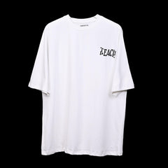 Protect Your Energy T-Shirt: White, Oversized, Front Pose, Bio-Washed Cotton Printed by Techno Be With You