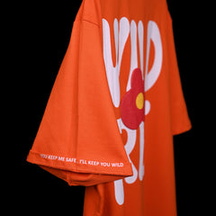 Wild Free T-Shirt: Orange, Oversized, Side View, Bio-Washed Cotton Printed by Techno Be With You