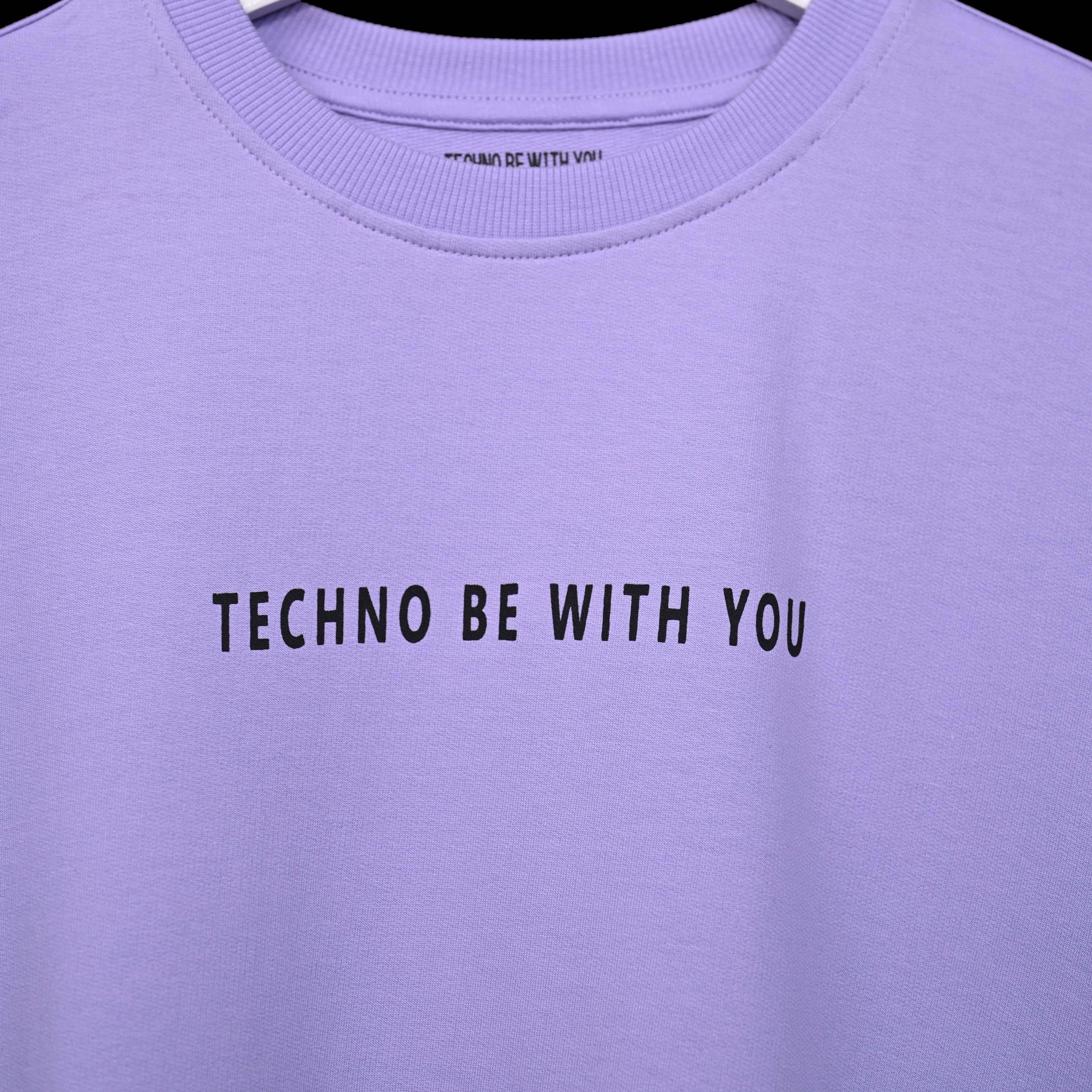 Star Trippy T-Shirt: Lavender, Oversized, Close Front, Bio-Washed Cotton Printed by Techno Be With You