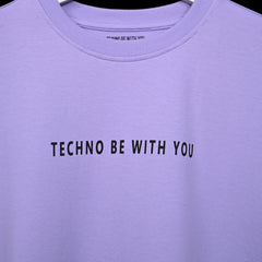 Star Trippy T-Shirt: Lavender, Oversized, Close Front, Bio-Washed Cotton Printed by Techno Be With You