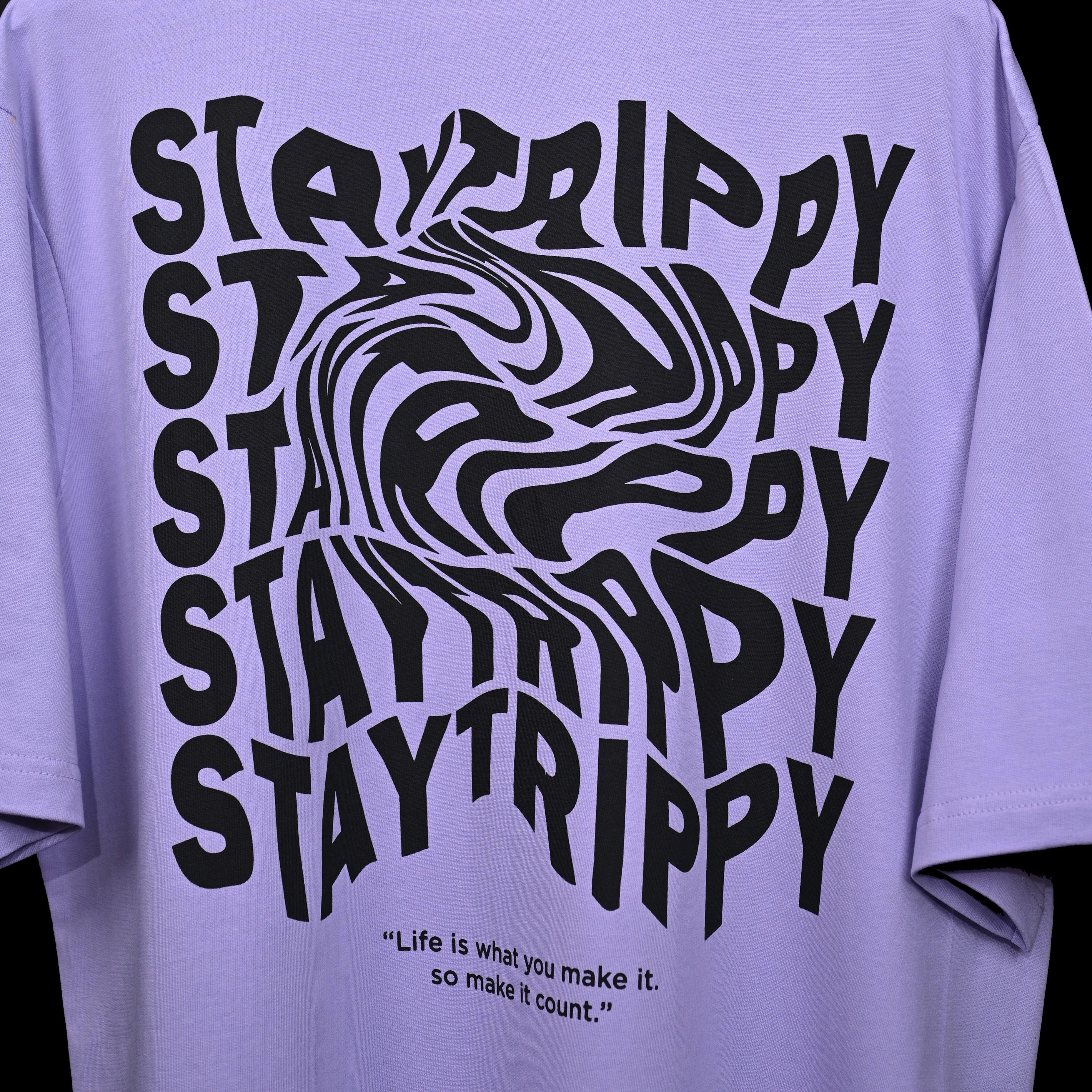 Star Trippy T-Shirt: Lavender, Oversized, Close Back Side, Bio-Washed Cotton Printed by Techno Be With You