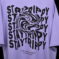 Star Trippy T-Shirt: Lavender, Oversized, Close Back Side, Bio-Washed Cotton Printed by Techno Be With You