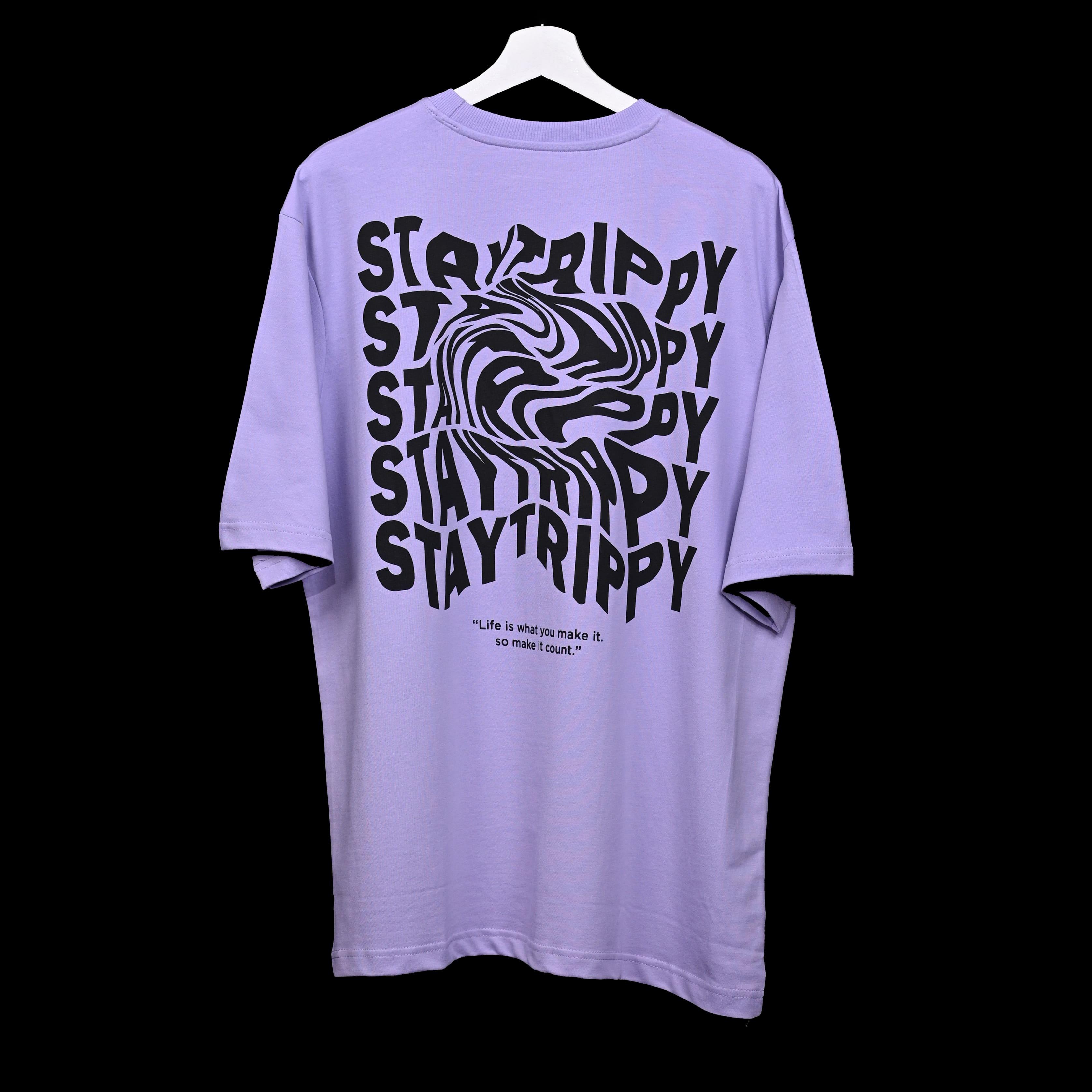 Star Trippy T-Shirt: Lavender, Oversized, Back Side, Bio-Washed Cotton Printed by Techno Be With You