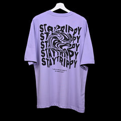 Star Trippy T-Shirt: Lavender, Oversized, Back Side, Bio-Washed Cotton Printed by Techno Be With You