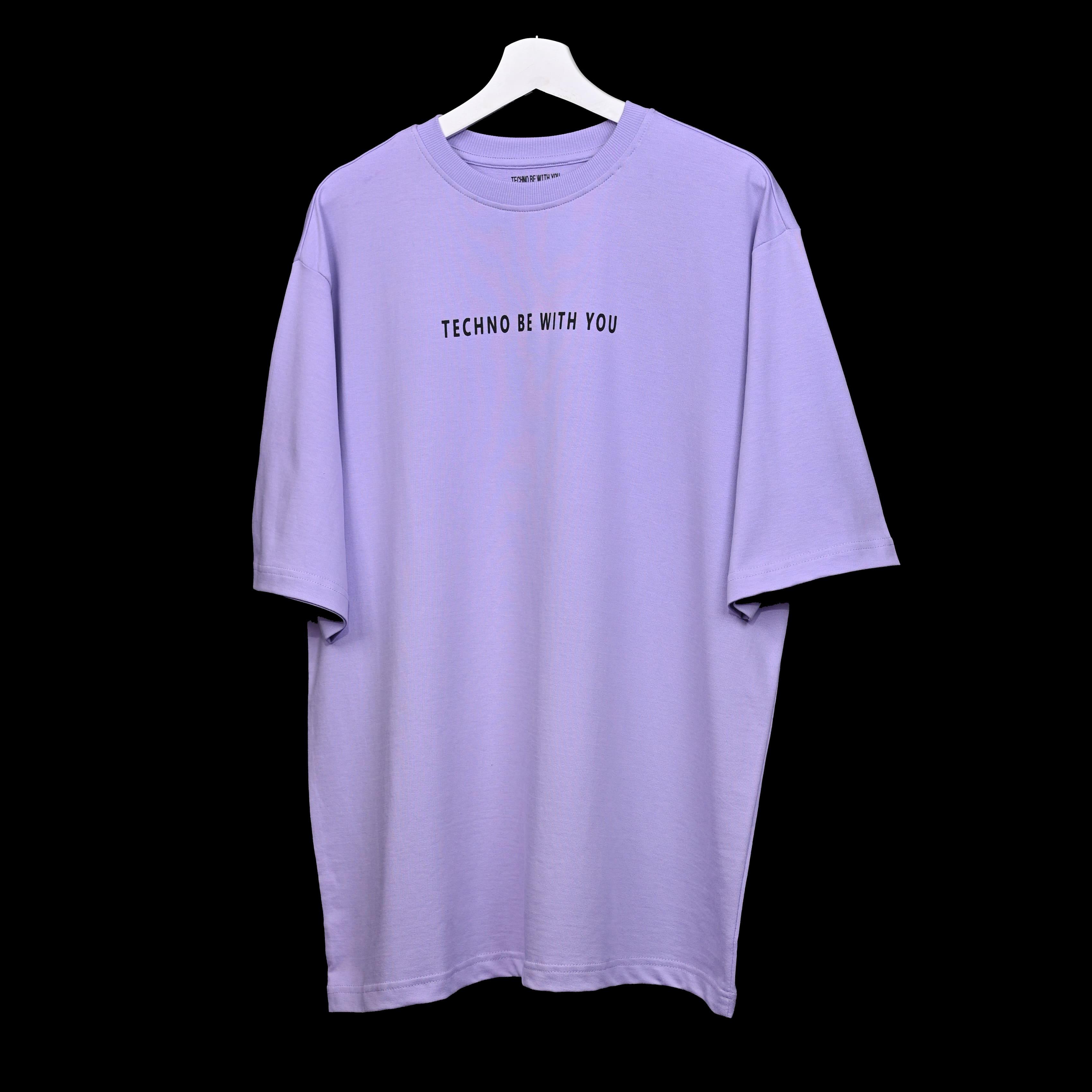 Star Trippy T-Shirt: Lavender, Oversized, Front Side, Bio-Washed Cotton Printed by Techno Be With You