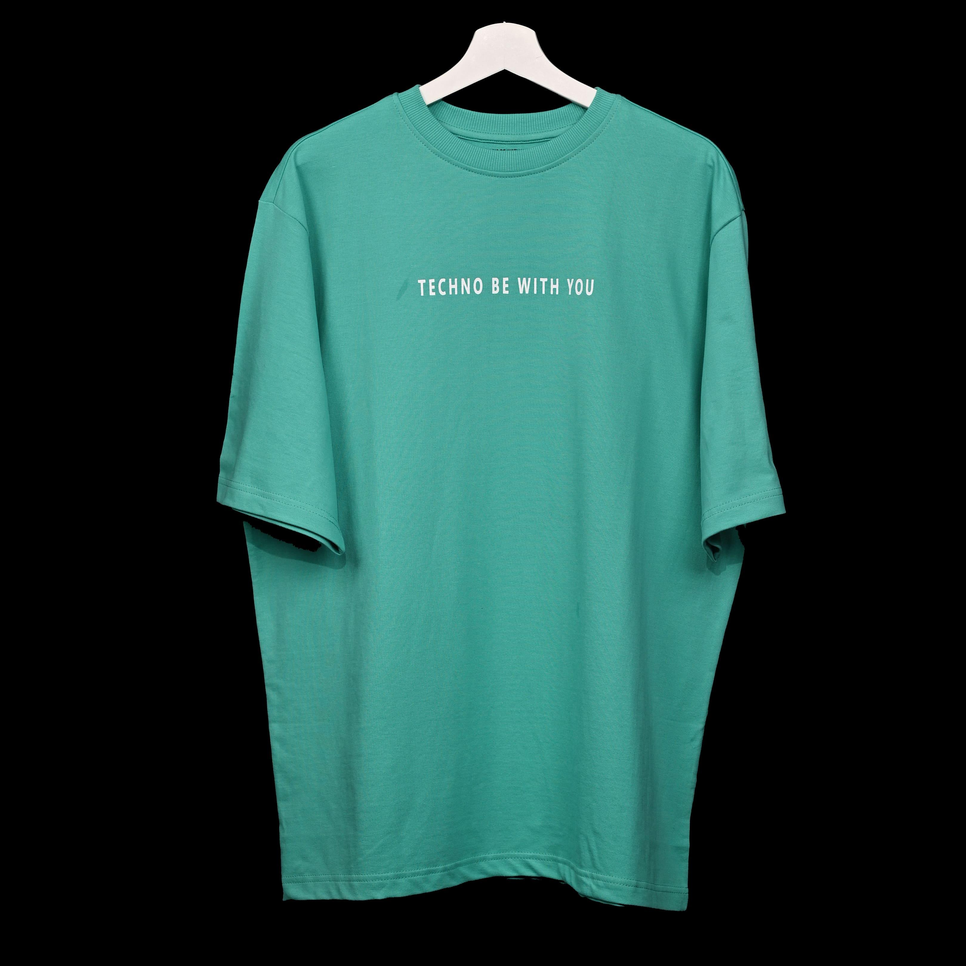 Star Trippy T-Shirt: Light Blue, Oversized, Front Side, Bio-Washed Cotton Printed by Techno Be With You