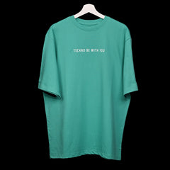 Star Trippy T-Shirt: Light Blue, Oversized, Front Side, Bio-Washed Cotton Printed by Techno Be With You