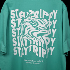 Star Trippy T-Shirt: Light Blue, Oversized, Close Back Side, Bio-Washed Cotton Printed by Techno Be With You