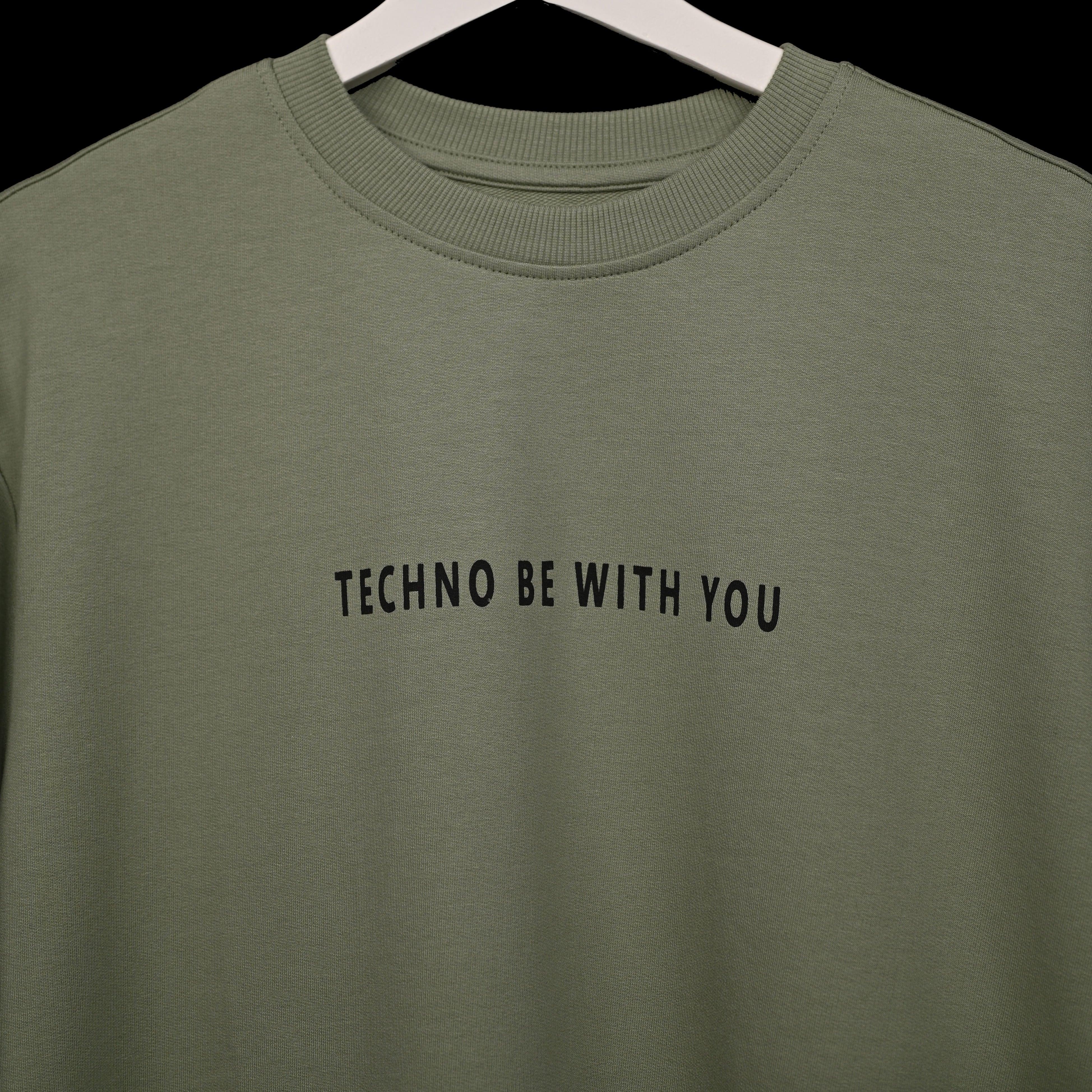 Star Trippy T-Shirt: Light Green, Oversized, Close Front, Bio-Washed Cotton Printed by Techno Be With You