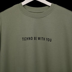 Star Trippy T-Shirt: Light Green, Oversized, Close Front, Bio-Washed Cotton Printed by Techno Be With You