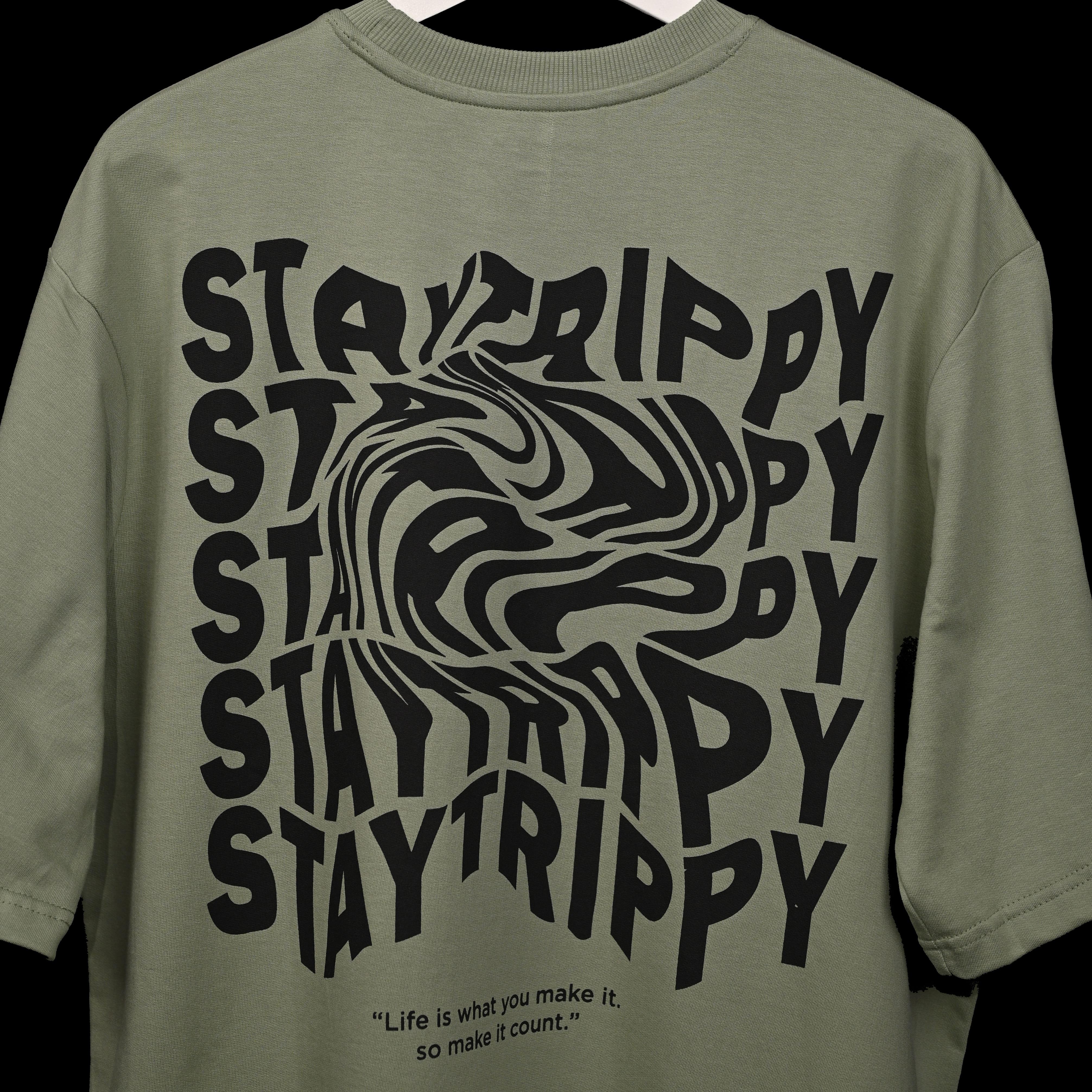 Star Trippy T-Shirt: Light Green, Oversized, Close Back Side, Bio-Washed Cotton Printed by Techno Be With You