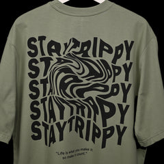 Star Trippy T-Shirt: Light Green, Oversized, Close Back Side, Bio-Washed Cotton Printed by Techno Be With You