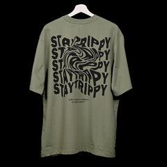 Star Trippy T-Shirt: Light Green, Oversized, Back Side, Bio-Washed Cotton Printed by Techno Be With You