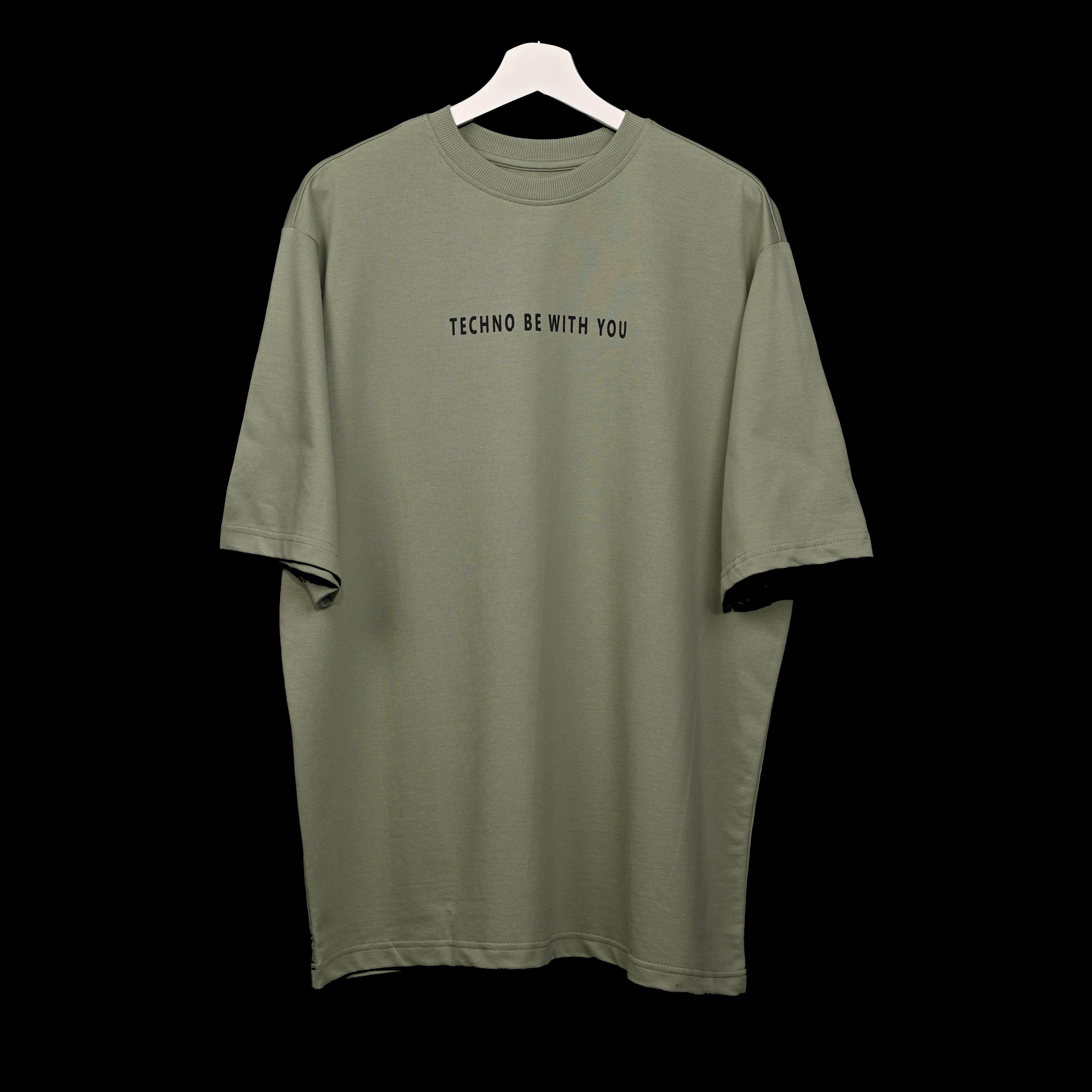 Star Trippy T-Shirt: Light Green, Oversized, Front Pose, Bio-Washed Cotton Printed by Techno Be With You