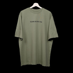 Star Trippy T-Shirt: Light Green, Oversized, Front Pose, Bio-Washed Cotton Printed by Techno Be With You