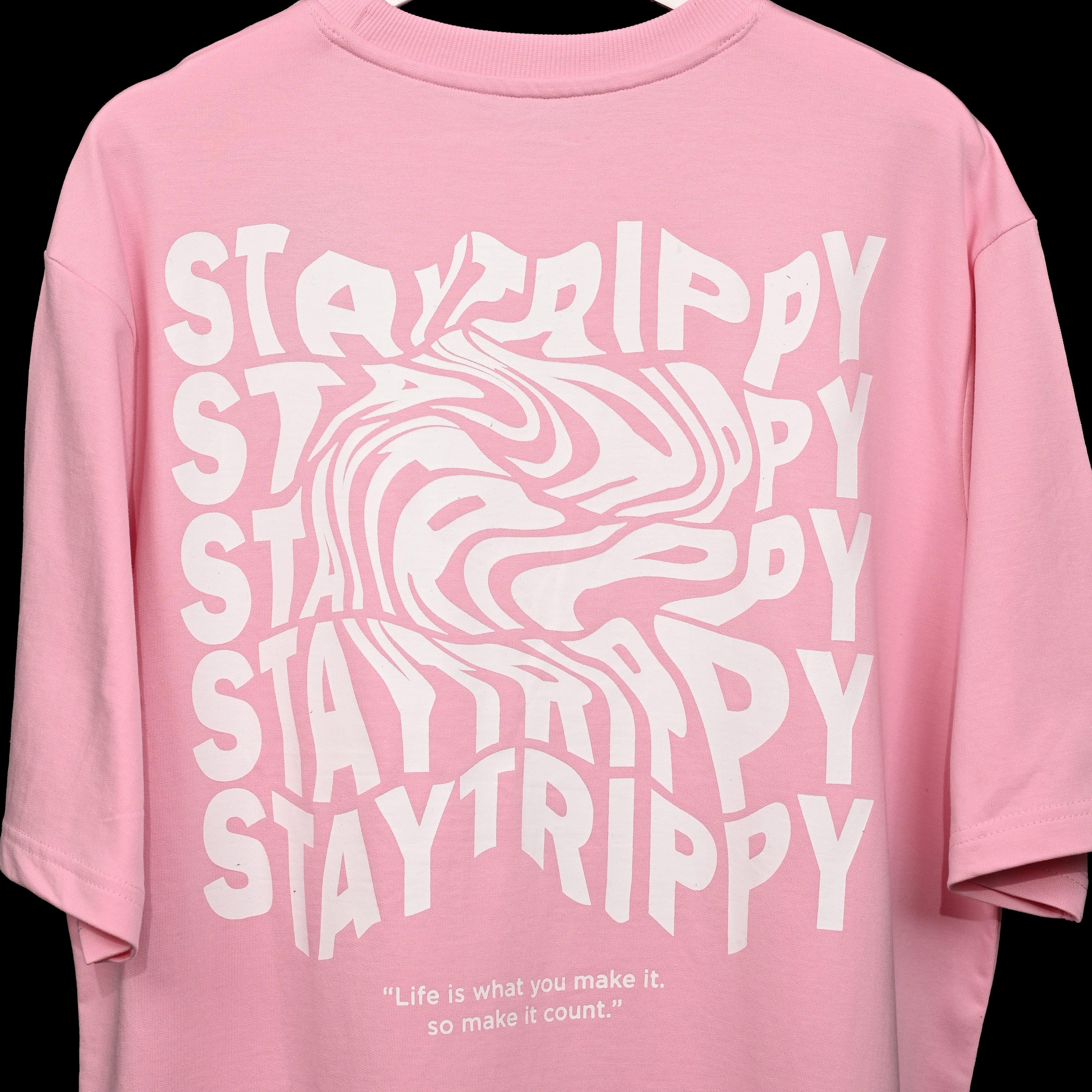 Star Trippy T-Shirt: Lilac, Oversized, Close Back Side, Bio-Washed Cotton Printed by Techno Be With You