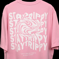 Star Trippy T-Shirt: Lilac, Oversized, Close Back Side, Bio-Washed Cotton Printed by Techno Be With You