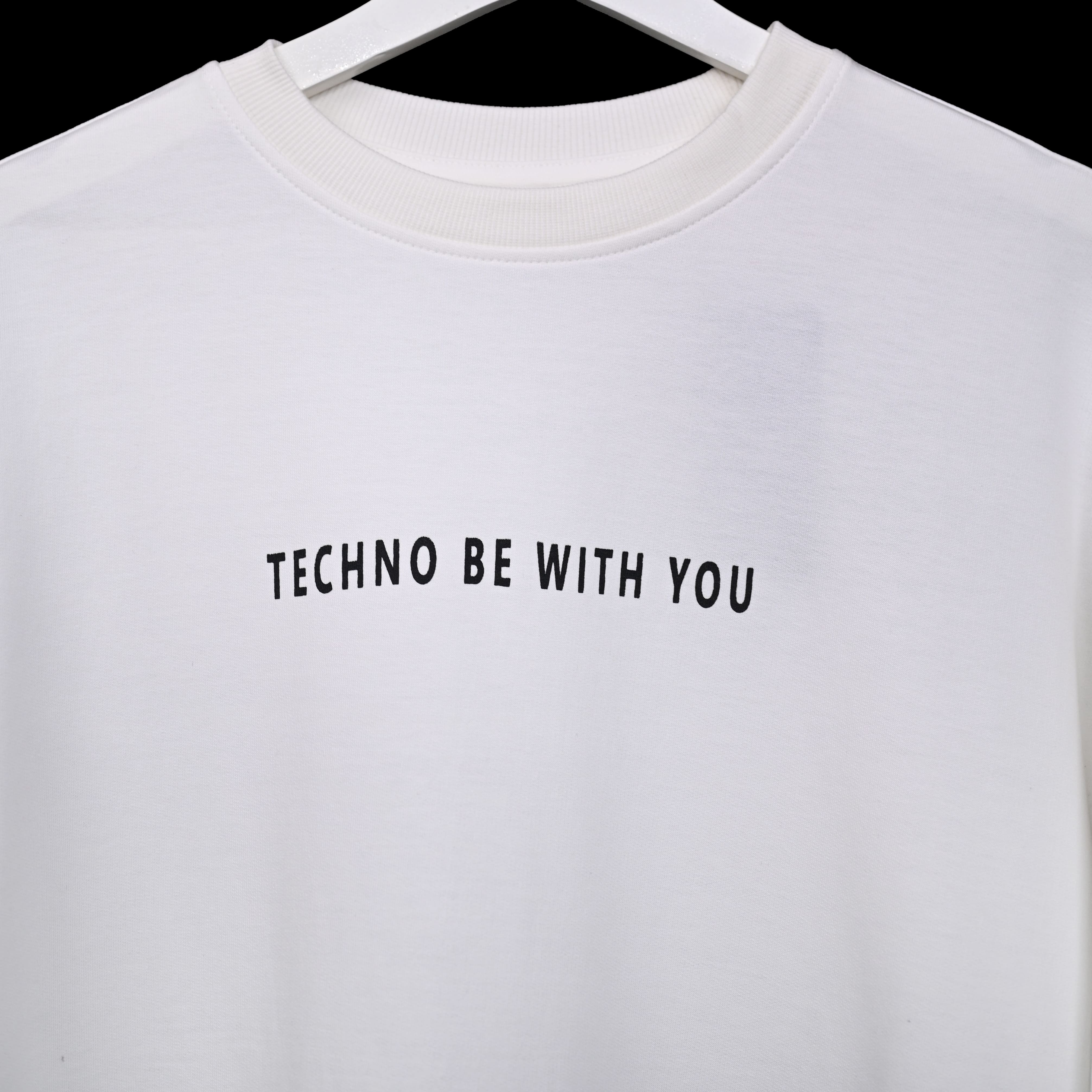 Star Trippy T-Shirt: White, Oversized, Close Front, Bio-Washed Cotton Printed by Techno Be With You