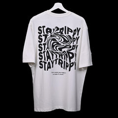 Star Trippy T-Shirt: White, Oversized, Back Side, Bio-Washed Cotton Printed by Techno Be With You