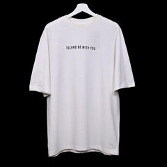 Star Trippy T-Shirt: White, Oversized, Front Pose, Bio-Washed Cotton Printed by Techno Be With You