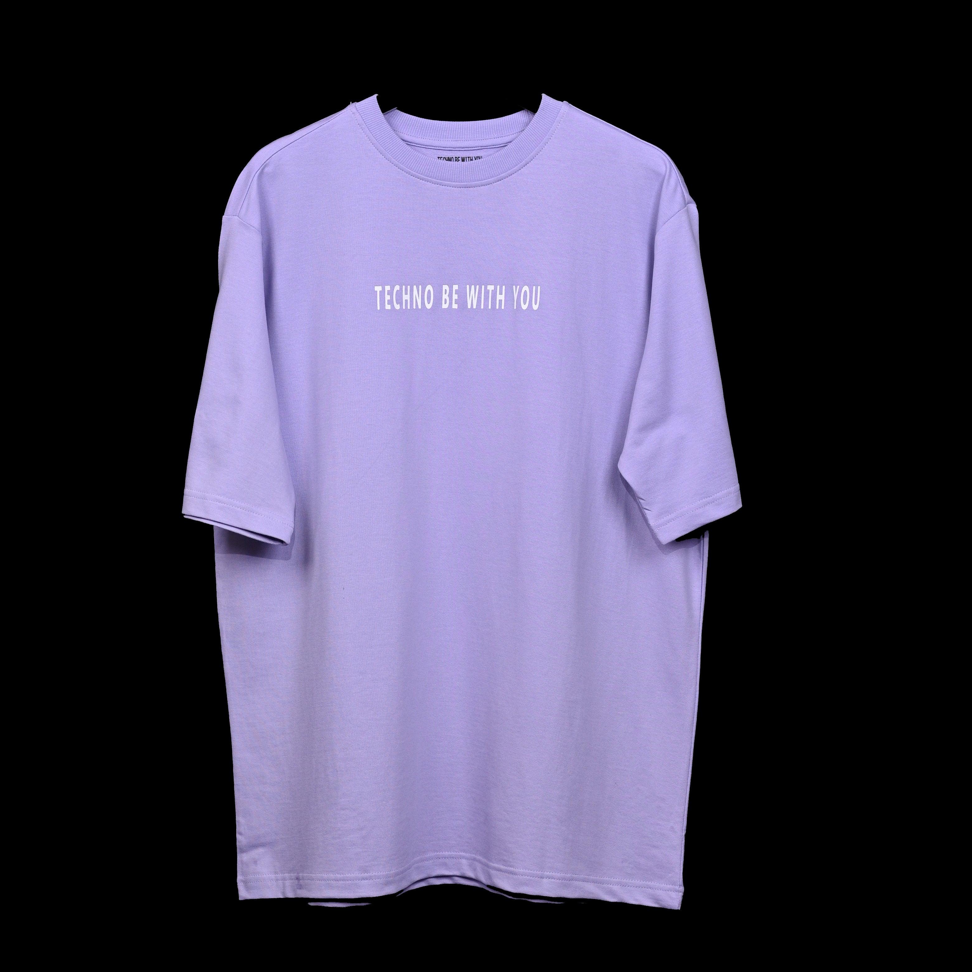 Raver T-Shirt: Lavender, Oversized, Front side, Bio-Washed Cotton Printed by Techno Be With You