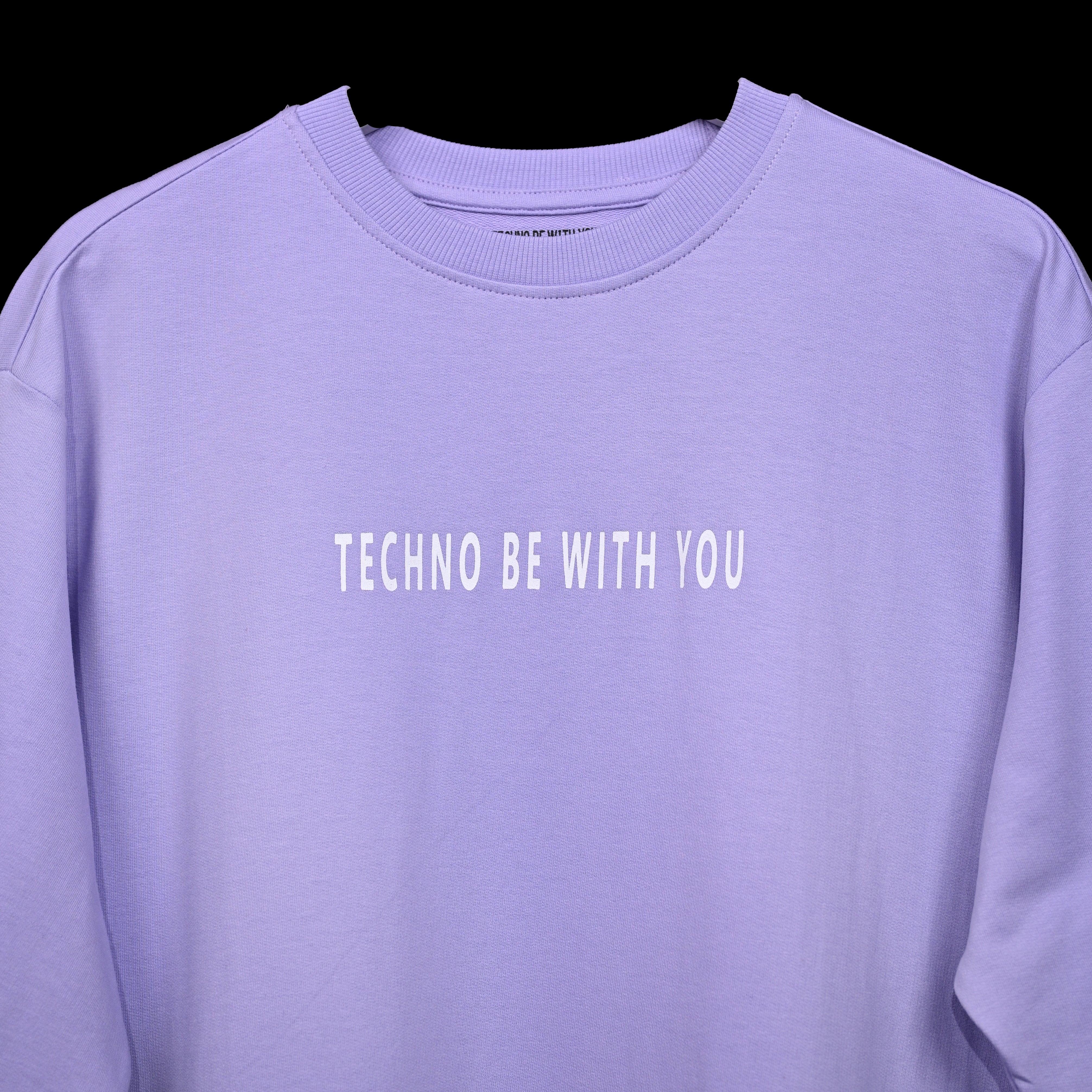 Raver T-Shirt: Lavender, Oversized, Close Front, Bio-Washed Cotton Printed by Techno Be With You