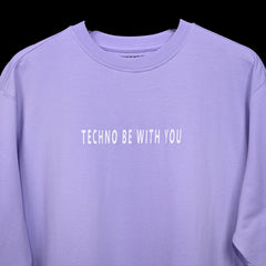 Raver T-Shirt: Lavender, Oversized, Close Front, Bio-Washed Cotton Printed by Techno Be With You
