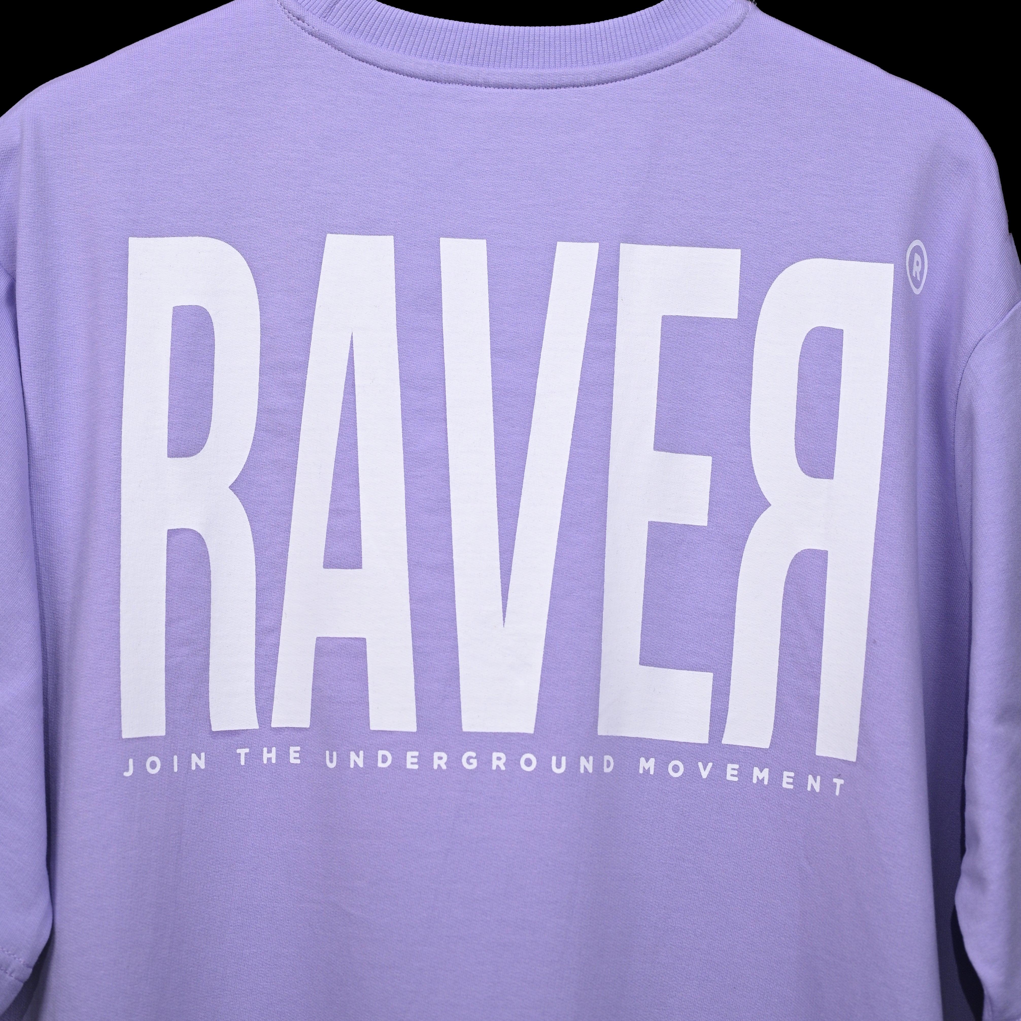 Raver T-Shirt: Lavender, Oversized, Close Back Side, Bio-Washed Cotton Printed by Techno Be With You