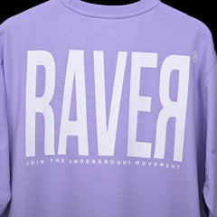 Raver T-Shirt: Lavender, Oversized, Close Back Side, Bio-Washed Cotton Printed by Techno Be With You