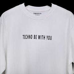 Raver T-Shirt: White, Oversized, Close Front, Bio-Washed Cotton Printed by Techno Be With You