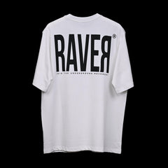 Raver T-Shirt: White, Oversized, Back Side, Bio-Washed Cotton Printed by Techno Be With You