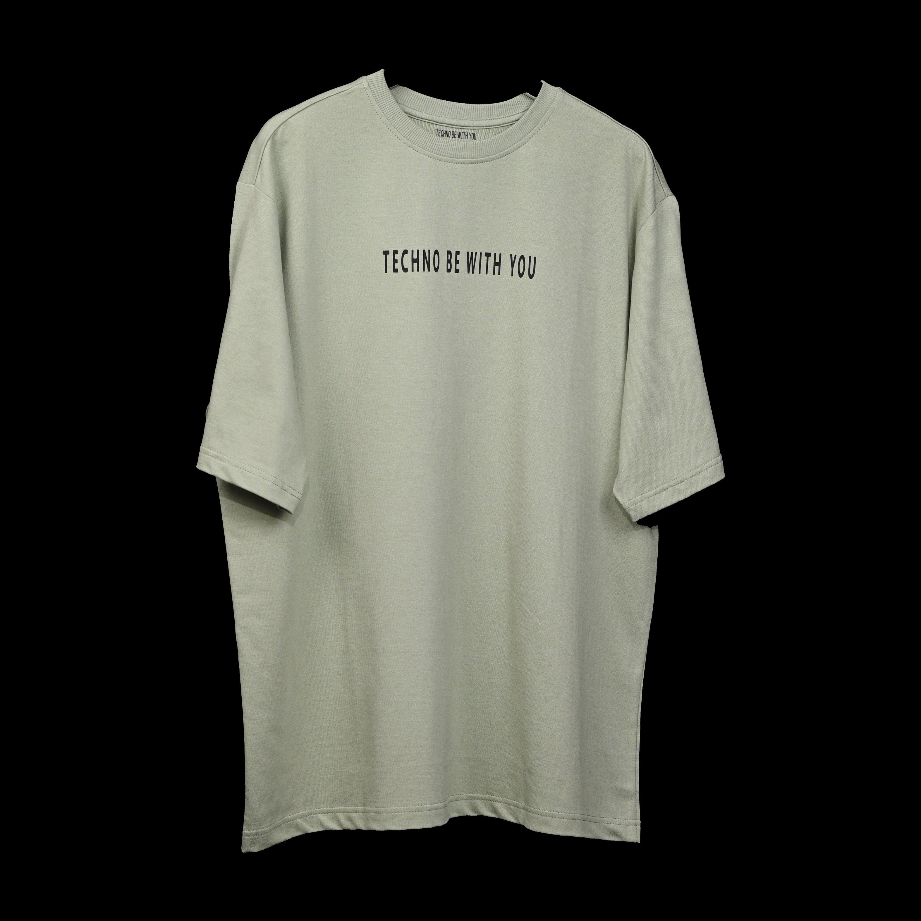 Raver T-Shirt: Light Green, Oversized, Front side, Bio-Washed Cotton Printed by Techno Be With You