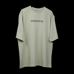 Raver T-Shirt: Light Green, Oversized, Front side, Bio-Washed Cotton Printed by Techno Be With You