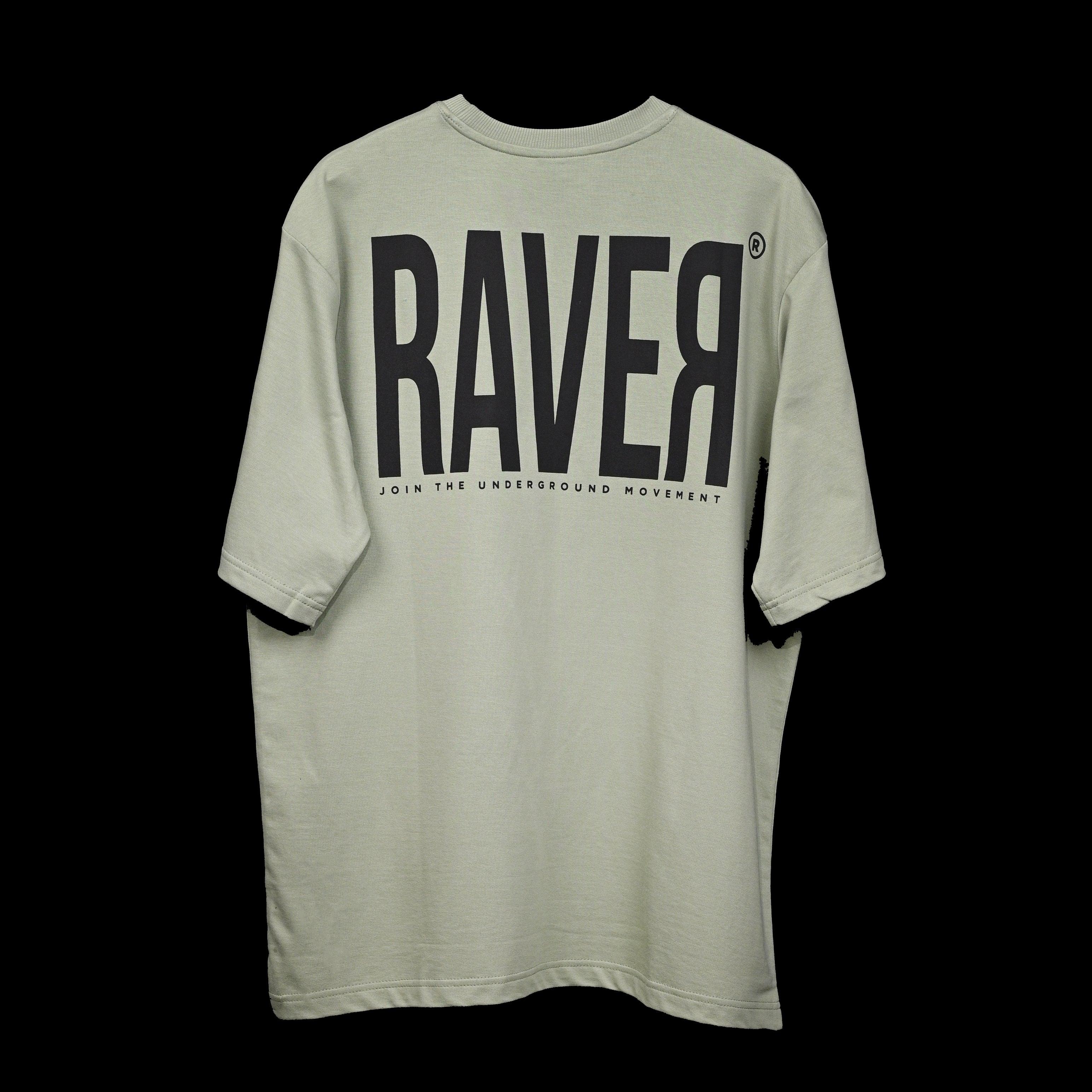 Raver T-Shirt: Light Green, Oversized, Back Side, Bio-Washed Cotton Printed by Techno Be With You