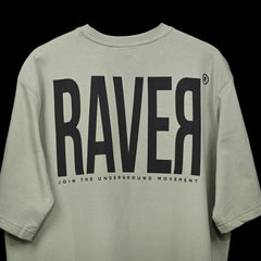 Raver T-Shirt: Light Green, Oversized, Close Back Side, Bio-Washed Cotton Printed by Techno Be With You