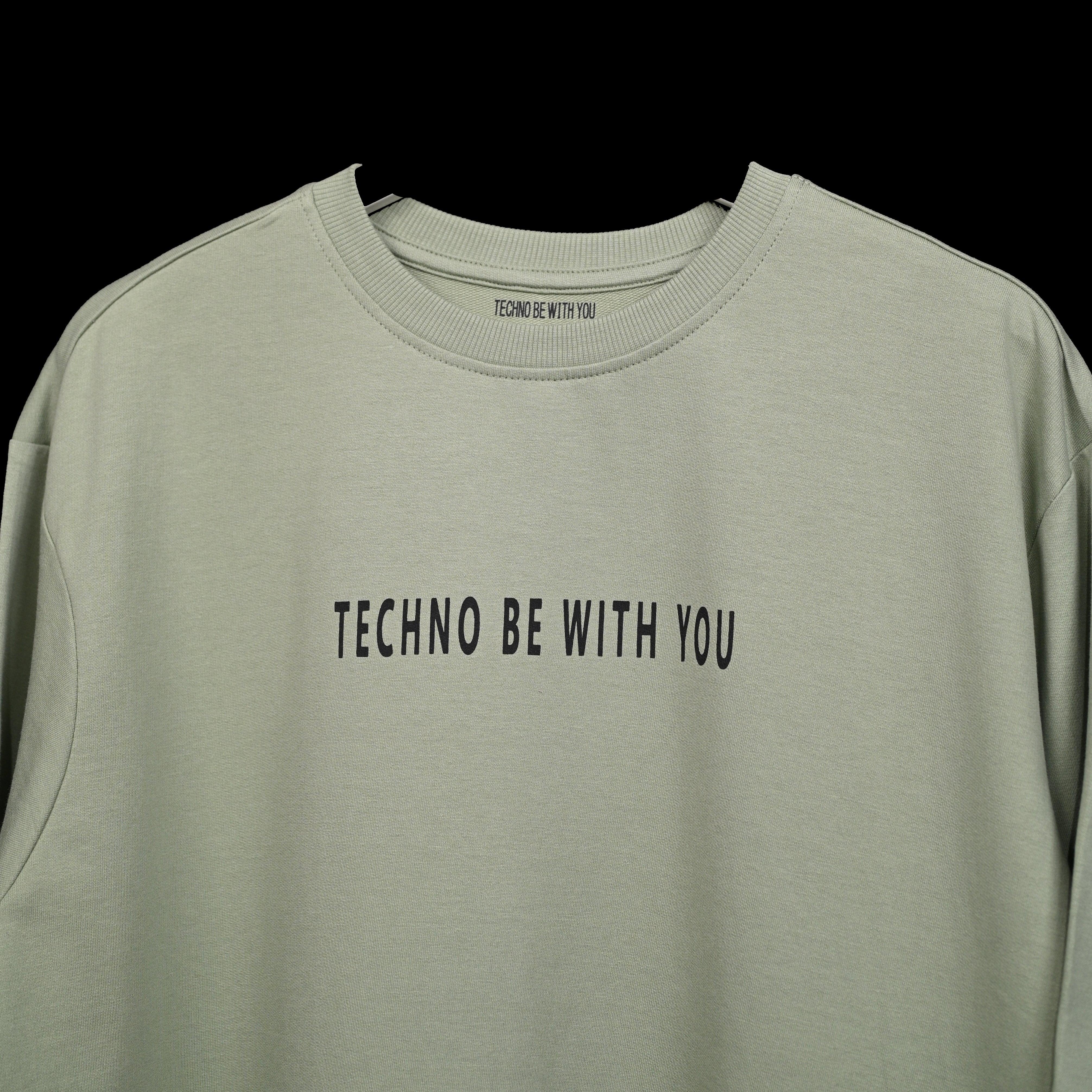 Raver T-Shirt: Light Green, Oversized, Close Front, Bio-Washed Cotton Printed by Techno Be With You